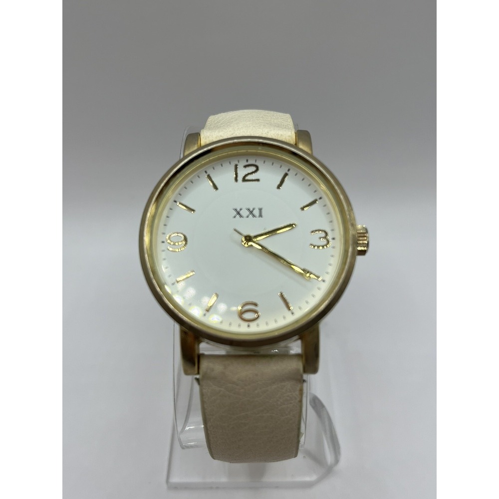 XXI Analog Watch Gold Tone Cream Buckle Band Simple Stylish-‎ New Battery!